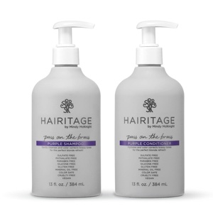 image:imageHairitage Pass on the Brass Purple Shampoo and Conditioner for ColorTreated Hair  Corrects Brassy Tones Moisturizes Blonde and Gray Hair Ends  13 oz